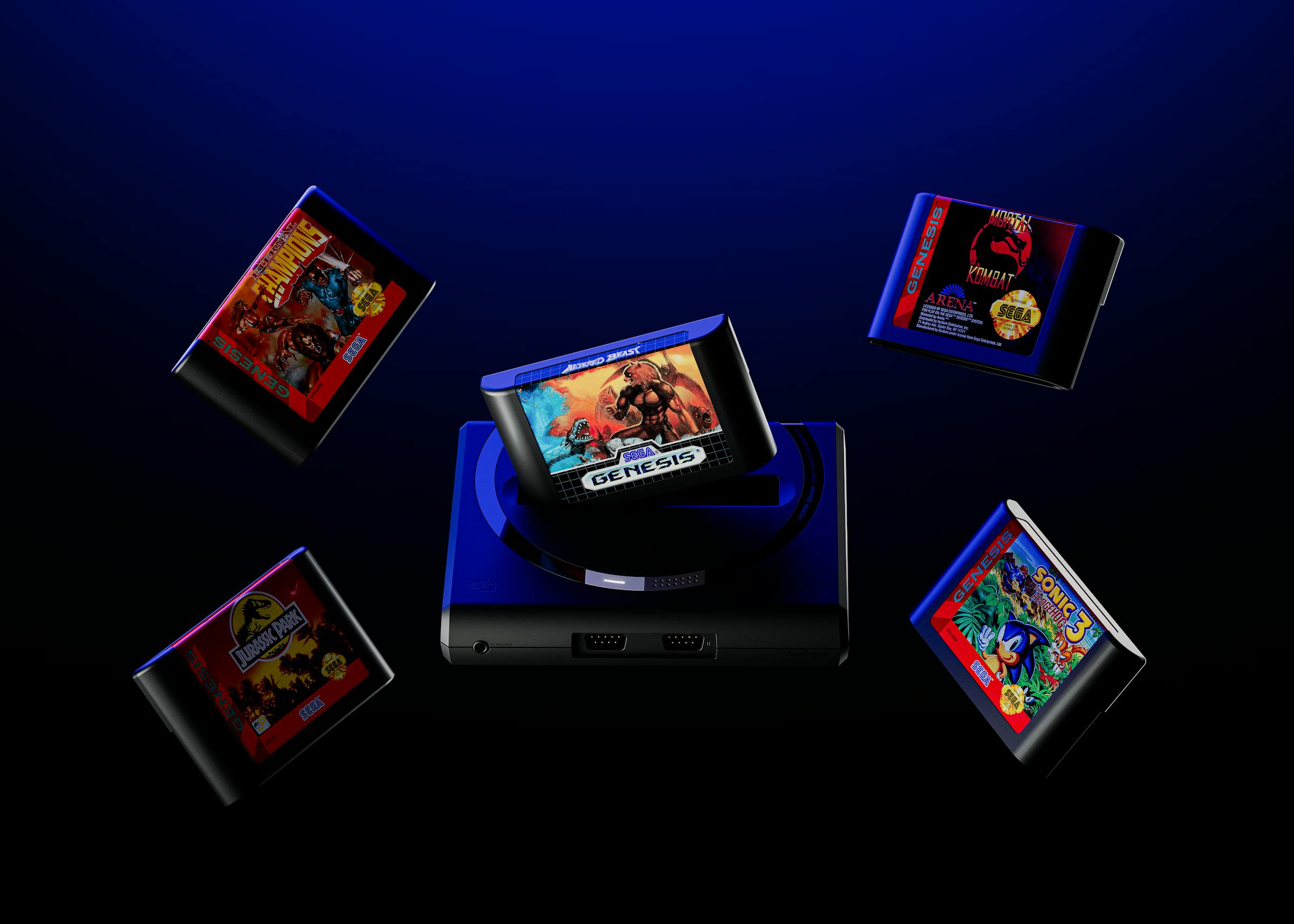The Mega Sg+ plays Genesis, Mega Drive and Master System cartridges natively, with Game Gear and Sega CD support through adapters. Image: Analogue.